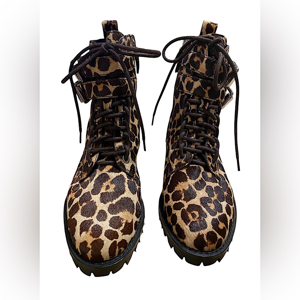 REBECCA MINKOFF Jaiden Calf Hair Leopard Combat Bootie Size 6.5 - Picture 4 of 9